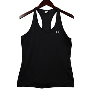 Under Armour HeatGear Tank Top Womens Large Black Fitted Racerback Gym Running